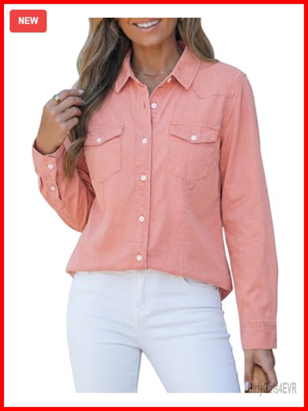 Women's Denim Button Down Shirt Long Sleeve Western Chambray Top